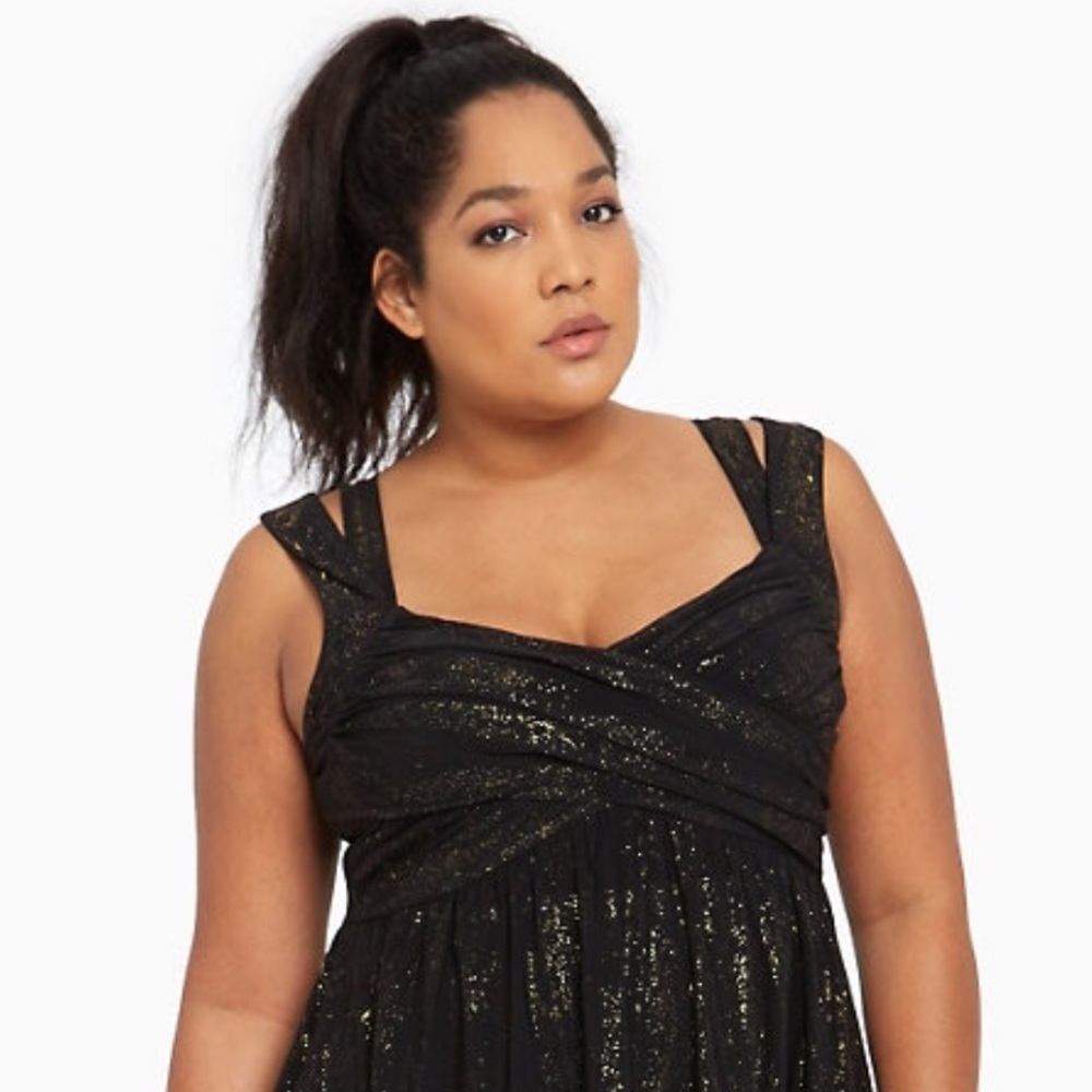 Torrid Black/Gold Crisscross Babydoll Top Size 5X